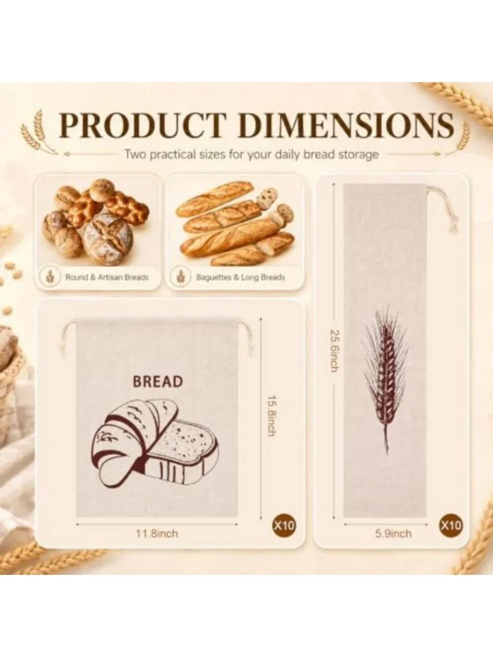 20 Pcs Linen Bread Bags for Sourdough Storage & Freshness - Eco-Friendly Bulk